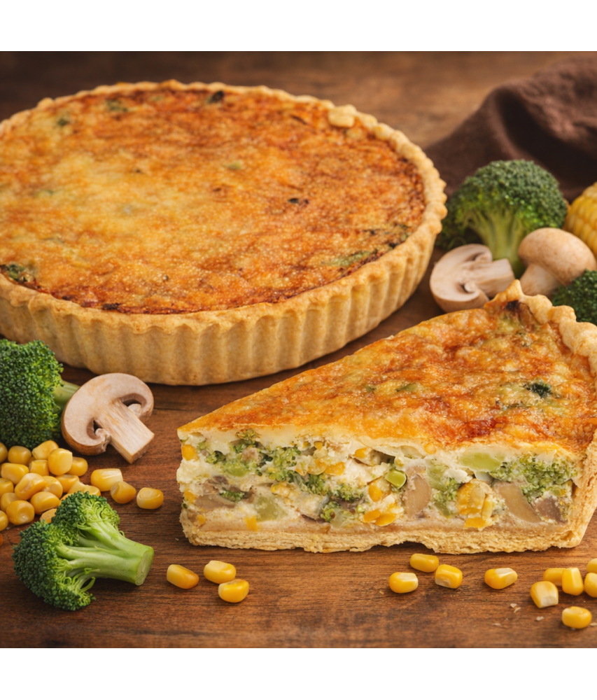 Brokolicový quiche s žampióny a kukuřicí